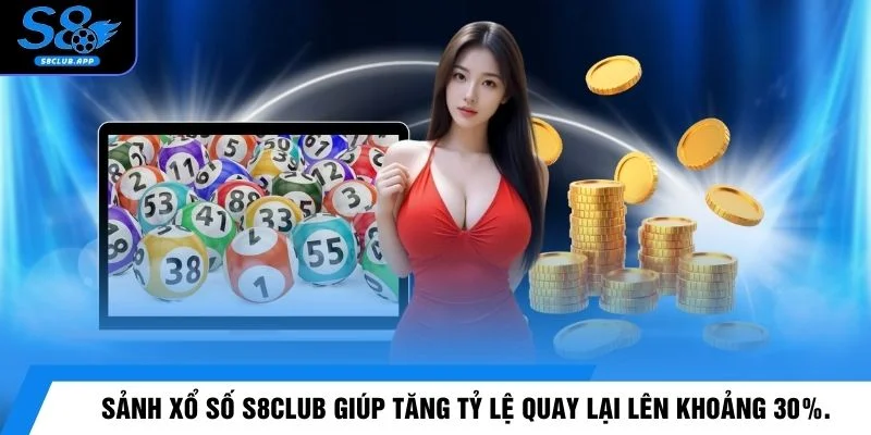 Sảnh xổ số S8CLUB giúp tăng tỷ lệ quay lại lên khoảng 30%.